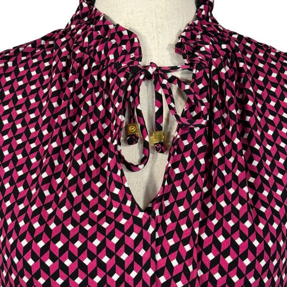 Michael Michael Kors Large Tunic Top Geometric Sleeveless Keyhole V-Neck Stretch - Picture 2 of 8